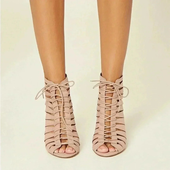 Pink forever21 cut out lace up heels - Picture 1 of 13